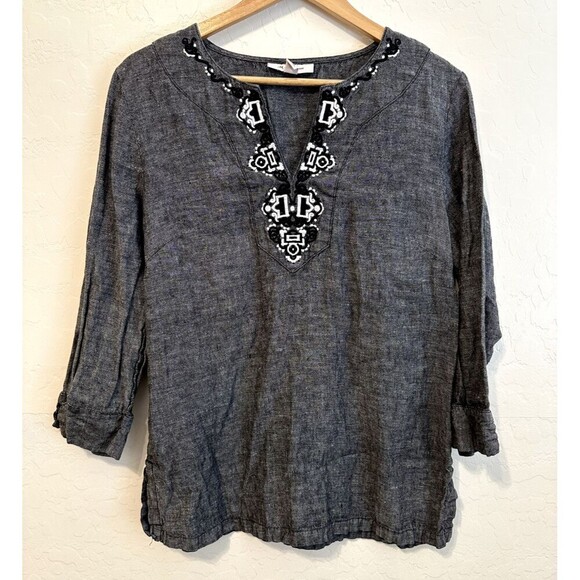 JM Collection Womans Linen Embroidered Top Size 14 Boho Artsy Lagenlook Western - Picture 1 of 10